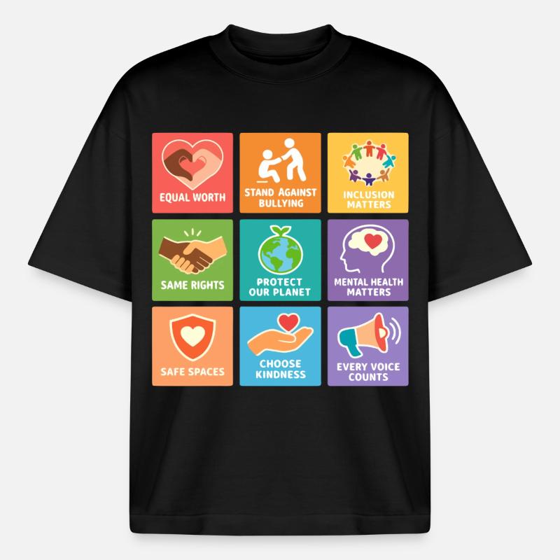 Human Rights Equality Inclusion Statement - Boxy Heavyweight Unisex Organic T-Shirt by Stanley/Stella - black