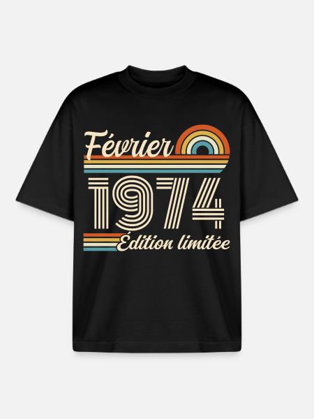 Février 1974 - T-shirt unisexe boxy épais biologique Stanley/Stella - noir