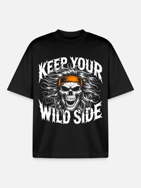 Keep Your Wild Side Skull - Boxy Heavyweight Unisex Organic T-Shirt by Stanley/Stella - black