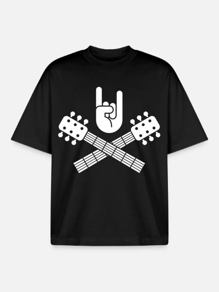 Rock Hand with Crossed Guitars - Boxy Heavyweight Unisex Organic T-Shirt by Stanley/Stella - black