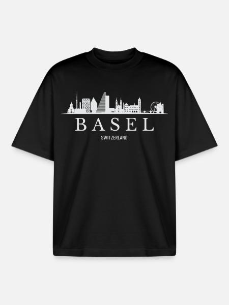 Basel Skyline, Basel Schweiz - Boxy Heavyweight Unisex Organic T-Shirt von Stanley/Stella - Schwarz