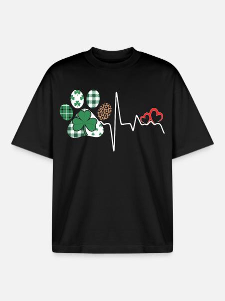 Shamrock rhythm heartbeat - Boxy Heavyweight Unisex Organic T-Shirt by Stanley/Stella - black