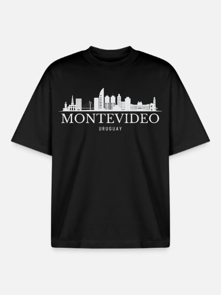 Montevideo Skyline, Montevideo Uruguay - Boxy Heavyweight Unisex Organic T-Shirt by Stanley/Stella - black