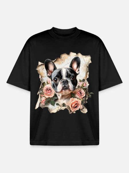 Bouledogue français - T-shirt unisexe boxy épais biologique Stanley/Stella - noir