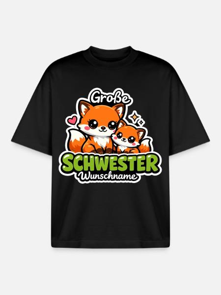 Big Sister Gift Foxes 2026 - Boxy Heavyweight Unisex Organic T-Shirt by Stanley/Stella - black