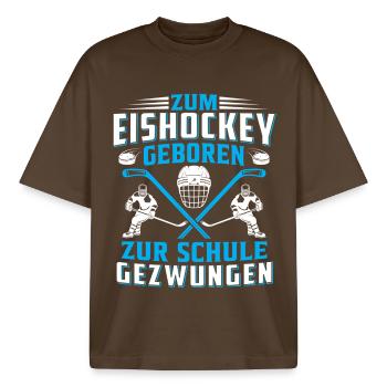 Zum eishockey geboren zur schule gezwungen - Boxy Heavyweight Unisex Organic T-Shirt by Stanley/Stella - mocha - Front - AI Model Male 185 light (185cm) & AI Model Female 172 dark (172cm)