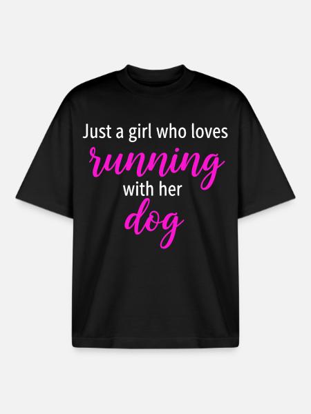 Running Girl Dog - Boxy Heavyweight Unisex Organic T-Shirt by Stanley/Stella - black