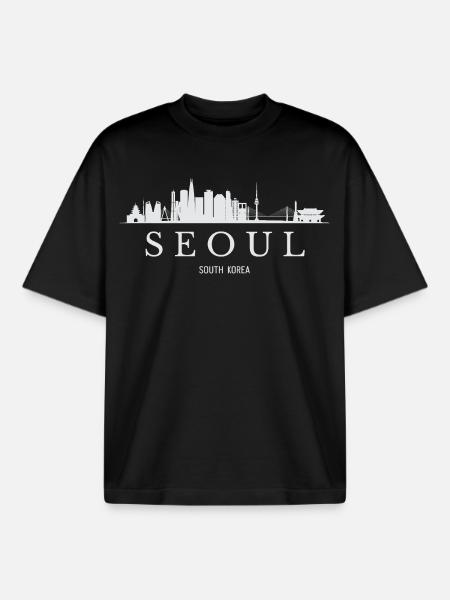 Seoul Skyline, Seoul South Korea - Boxy Heavyweight Unisex Organic T-Shirt by Stanley/Stella - black