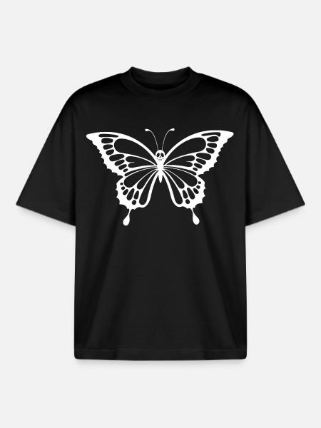 Skull and white butterfly - Boxy Heavyweight Unisex Organic T-Shirt by Stanley/Stella - black