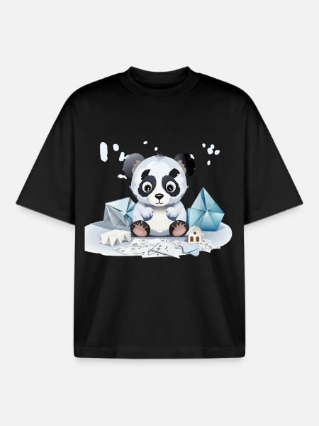 Kuschelpanda im Eisschatz - Boxy Heavyweight Unisex Organic T-Shirt by Stanley/Stella - black