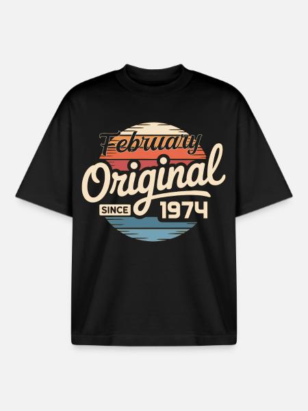 February 1974 Birthday present February 1974 - Boxy Heavyweight Unisex Organic T-Shirt by Stanley/Stella - black