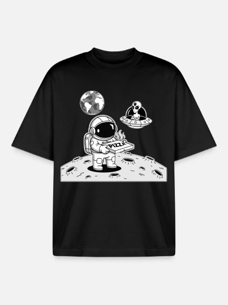 Astronaut Delivery Alien Space Pizza - Boxy Heavyweight Unisex Organic T-Shirt by Stanley/Stella - black