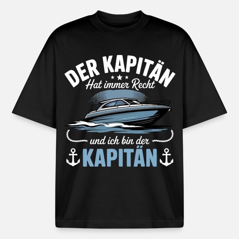 Capitaine de bateau, permis de bateau - T-shirt unisexe boxy épais biologique Stanley/Stella - noir