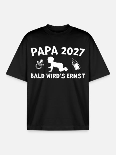 Dad 2027: Funny Pregnancy Announcement - Boxy Heavyweight Unisex Organic T-Shirt by Stanley/Stella - black