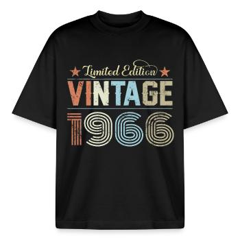 Vintage 1966 - Boxy Heavyweight Unisex Organic T-Shirt von Stanley/Stella - Schwarz - Vorne - AI Model Male 185 light (185cm) & AI Model Female 172 dark (172cm)