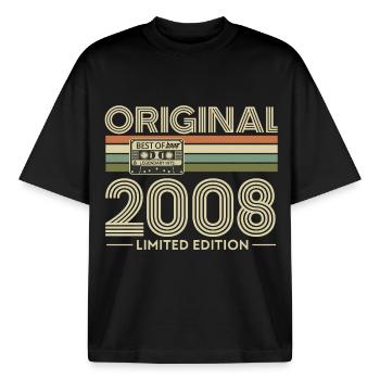 Originale 2008er Vibes Retro-Kassette - Boxy Heavyweight Unisex Organic T-Shirt von Stanley/Stella - Schwarz - Vorne - AI Model Male 185 light (185cm) & AI Model Female 172 dark (172cm)