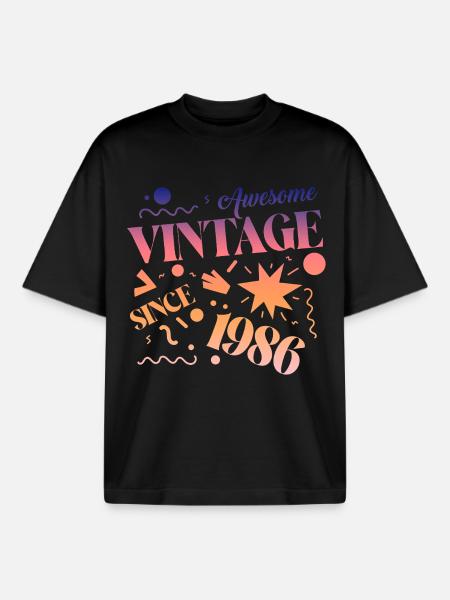 Millésime 1986 - T-shirt unisexe boxy épais biologique Stanley/Stella - noir