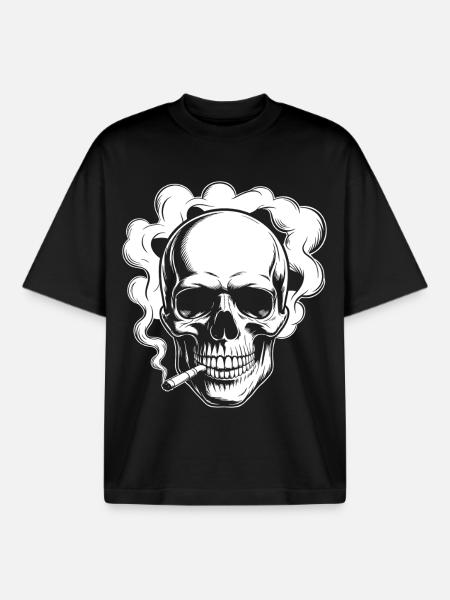 Smoking Skull Design - Boxy Heavyweight Unisex Organic T-Shirt by Stanley/Stella - black