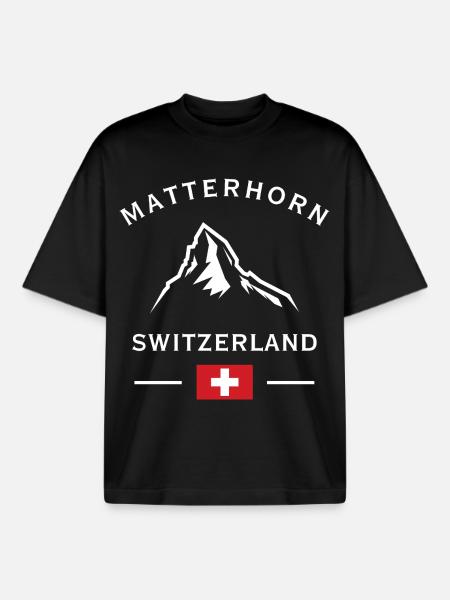 Matterhorn Alps Switzerland Logo - Boxy Heavyweight Unisex Organic T-Shirt by Stanley/Stella - black