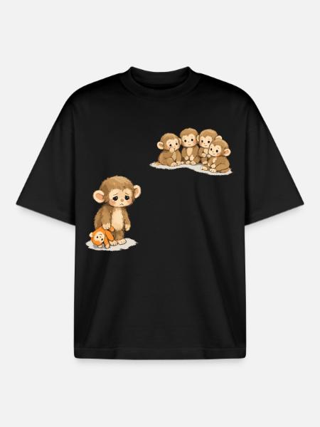 Baby Monkey Punch - Viral Sad Monkey - Boxy Heavyweight Unisex Organic T-Shirt by Stanley/Stella - black