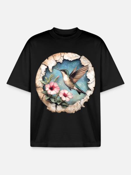 Kolibri mit Blüten - Boxy Heavyweight Unisex Organic T-Shirt von Stanley/Stella - Schwarz