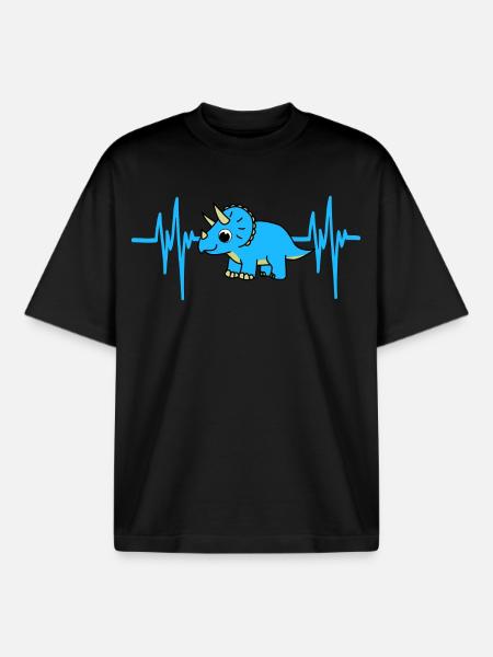 Heartbeat Dino - Boxy Heavyweight Unisex Organic T-Shirt by Stanley/Stella - black