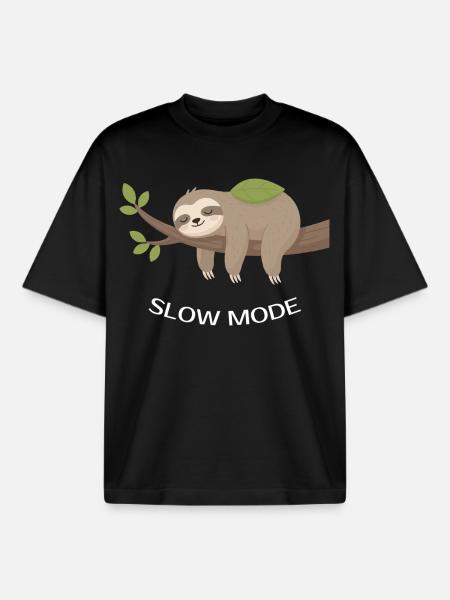 Slow Mode Sloth on Branch - Boxy Heavyweight Unisex Organic T-Shirt by Stanley/Stella - black