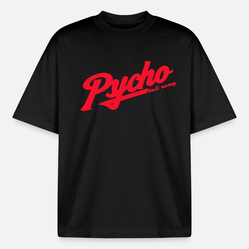 Psycho Retro Script Logo - Heavyweight Boxy Unisex T-Shirt by Stanley/Stella - black