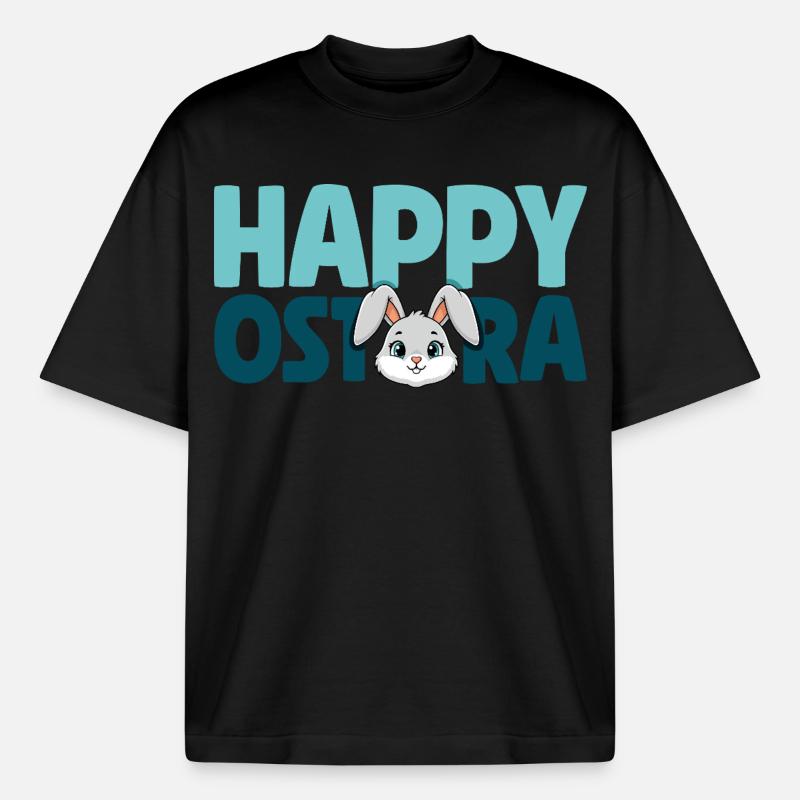 Happy Ostara Rabbit Bunny Easter Ostara - Boxy Heavyweight Unisex Organic T-Shirt by Stanley/Stella - black