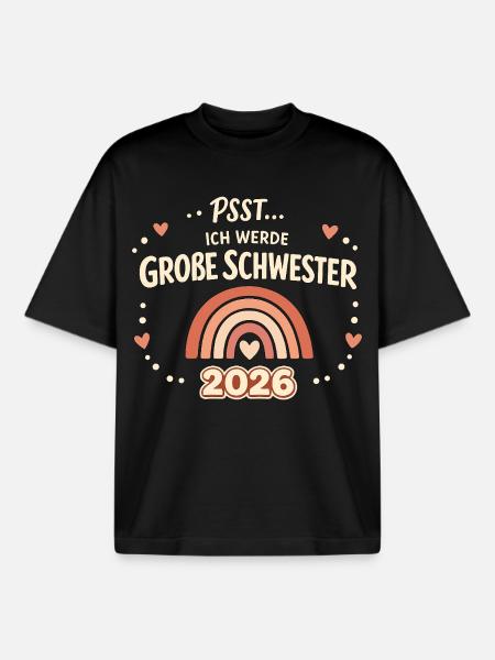 Psst... Jeg skal bli storesøster i 2026! Babyskjorte! - Unisex boxy heavyweight T-skjorte økologisk Stanley/Stella - svart