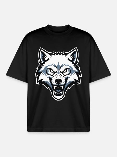 Wild Arctic White Wolf Maskottchen-Maskottchen-Logo - Boxy Heavyweight Unisex Organic T-Shirt von Stanley/Stella - Schwarz