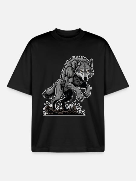 Werwolf Mighty Racing Maskottchen Wolf - Boxy Heavyweight Unisex Organic T-Shirt von Stanley/Stella - Schwarz