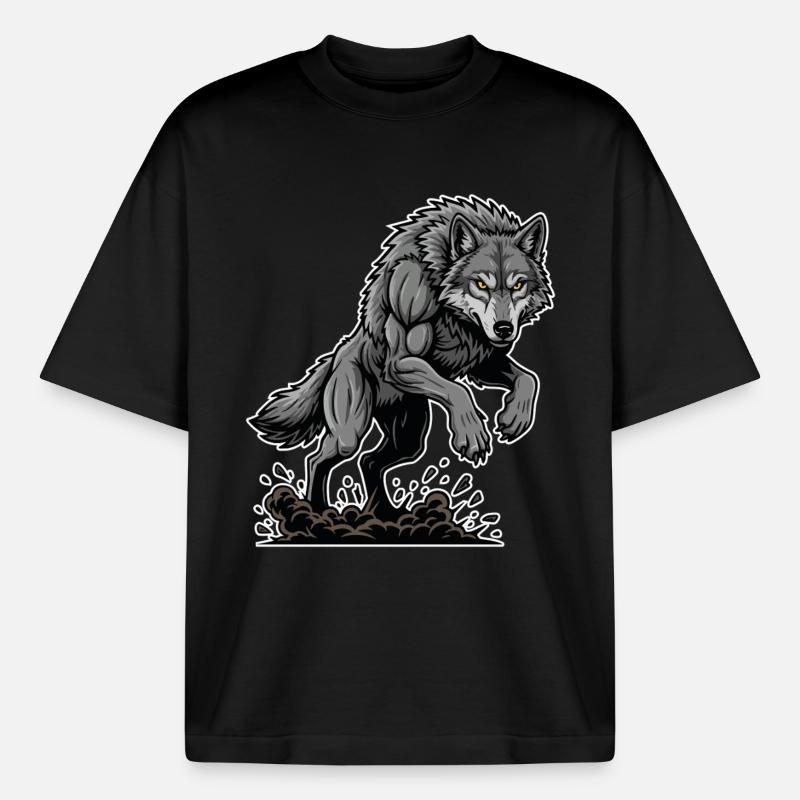 Werwolf Mighty Racing Maskottchen Wolf - Boxy Heavyweight Unisex Organic T-Shirt von Stanley/Stella - Schwarz