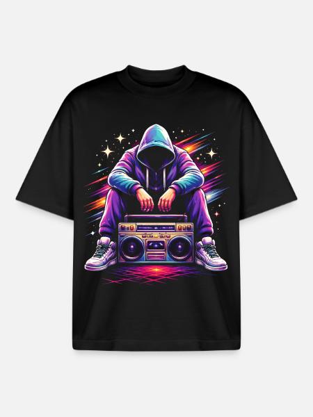 Retro 80s Boombox Illustration - Boxy Heavyweight Unisex Organic T-Shirt by Stanley/Stella - black
