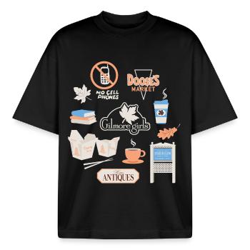Gilmore Girls Essentials Collage Pastell - Boxy Heavyweight Unisex Organic T-Shirt von Stanley/Stella - Schwarz - Vorne - AI Model Male 185 light (185cm) & AI Model Female 172 dark (172cm)