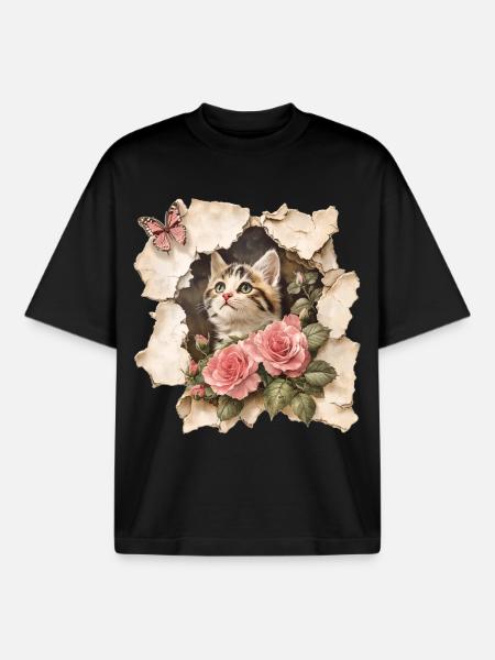 Chat au papillon - T-shirt unisexe boxy épais biologique Stanley/Stella - noir