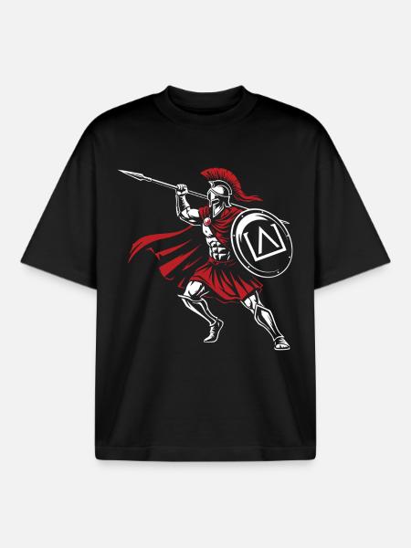 Spartan Spear Attack Mascot Spartan Spear - Boxy Heavyweight Unisex Organic T-Shirt by Stanley/Stella - black