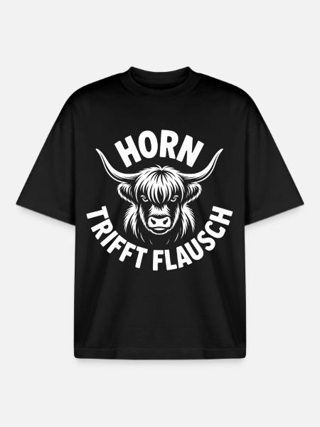 Highlands Horn Meets Fluff - Boxy Heavyweight Unisex Organic T-Shirt by Stanley/Stella - black