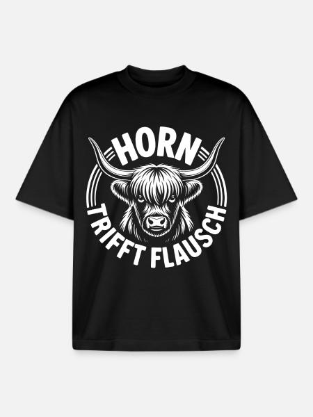 Highlands Horn Meets Fluff - Boxy Heavyweight Unisex Organic T-Shirt by Stanley/Stella - black
