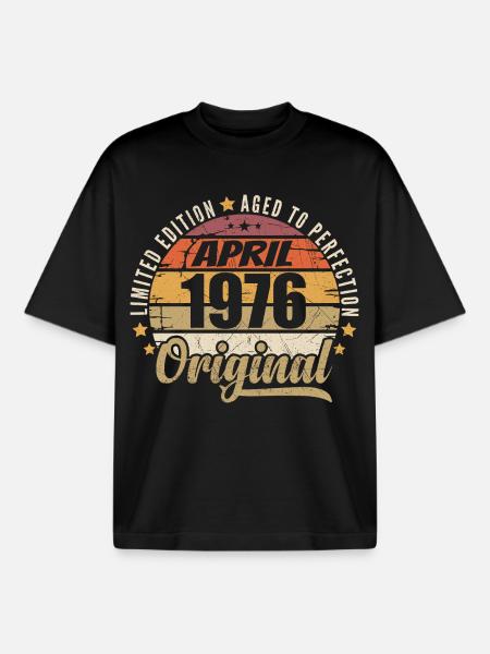 April 1976 Birthday Gift - Boxy Heavyweight Unisex Organic T-Shirt by Stanley/Stella - black