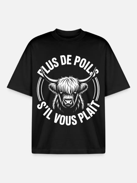 Vache Highland Poils - T-shirt unisexe boxy épais biologique Stanley/Stella - noir