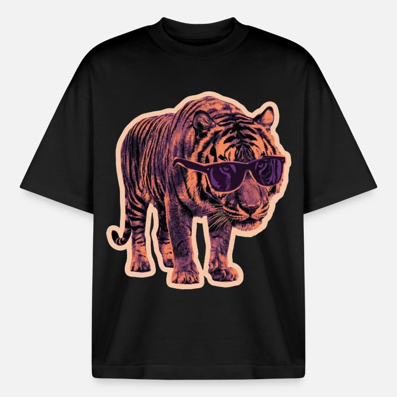 Tiger Sonnenbrille Risographie - Boxy Heavyweight Unisex Organic T-Shirt von Stanley/Stella - Schwarz