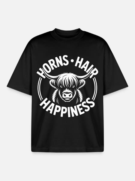 Horns Hair Happiness Highlands - Boxy Heavyweight Unisex Organic T-Shirt by Stanley/Stella - black