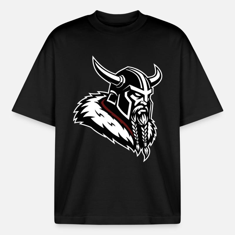 Wikinger-Eroberer, nordisches Maskottchenprofil Krieger - Boxy Heavyweight Unisex Organic T-Shirt von Stanley/Stella - Schwarz