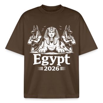 Sfinxen Anubis Egypten 2026 Mystik - Unisex boxy heavyweight ekologisk T-shirt Stanley/Stella - mörkbrun - Fram - AI Model Male 185 light (185cm) & AI Model Female 172 dark (172cm)