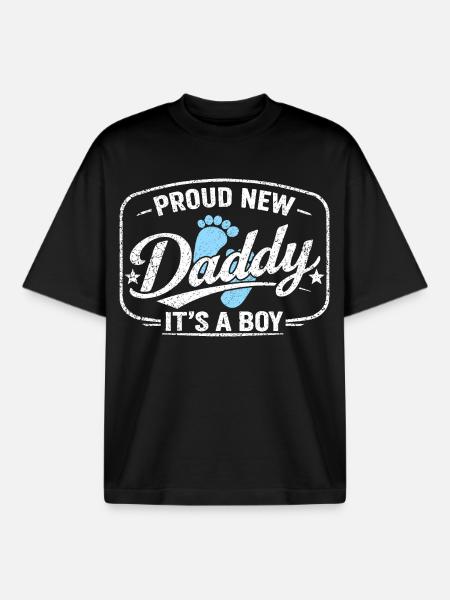 Expectant dad & father, birth son boy - Boxy Heavyweight Unisex Organic T-Shirt by Stanley/Stella - black