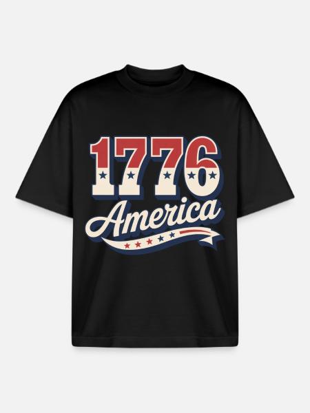 1776 America - Boxy Heavyweight Unisex Organic T-Shirt by Stanley/Stella - black