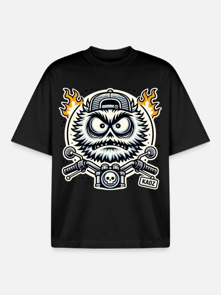 Biker Monster with Flame Engine - Boxy Heavyweight Unisex Organic T-Shirt by Stanley/Stella - black