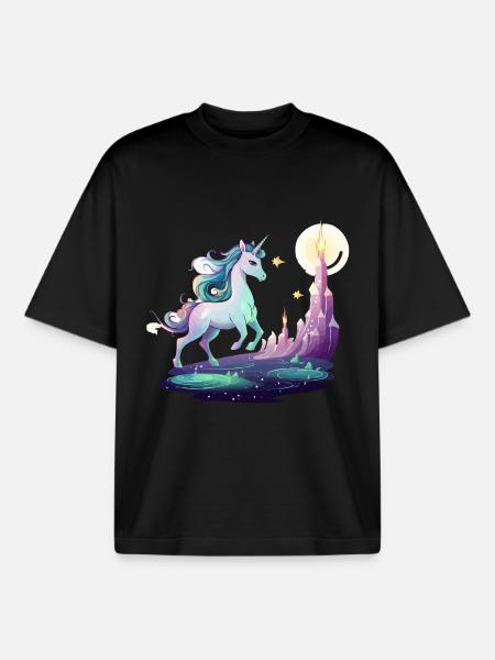 Mondturm Einhorntraum - Boxy Heavyweight Unisex Organic T-Shirt von Stanley/Stella - Schwarz