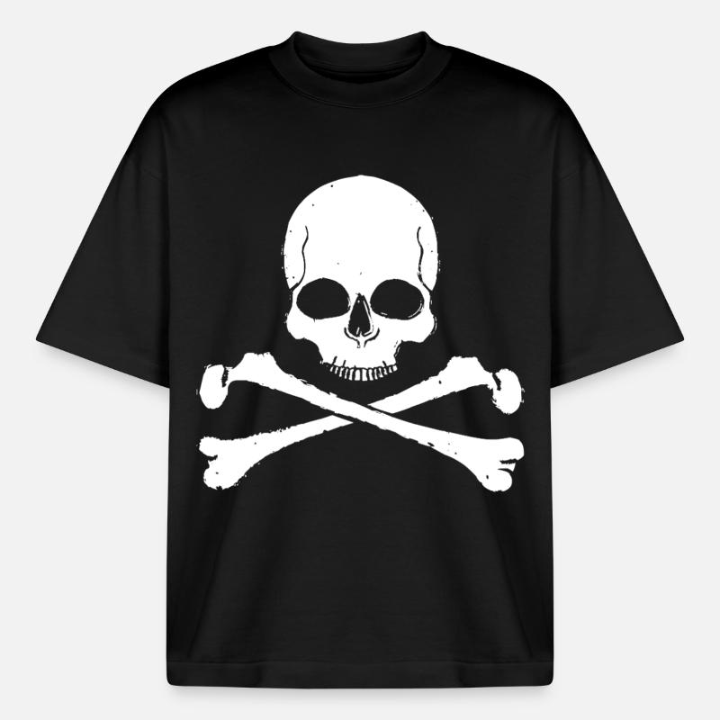 Skull Cross Pattern Skull - Boxy Heavyweight Unisex Organic T-Shirt by Stanley/Stella - black